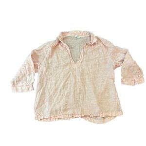 Sigrid Olsen 100% Linen Womens Pink Popover Blouse L Lagenlook Coastal Tunic